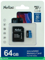 Карта памяти Netac P500 Standard 64GB + адаптер (NT02P500STN-064G-R)