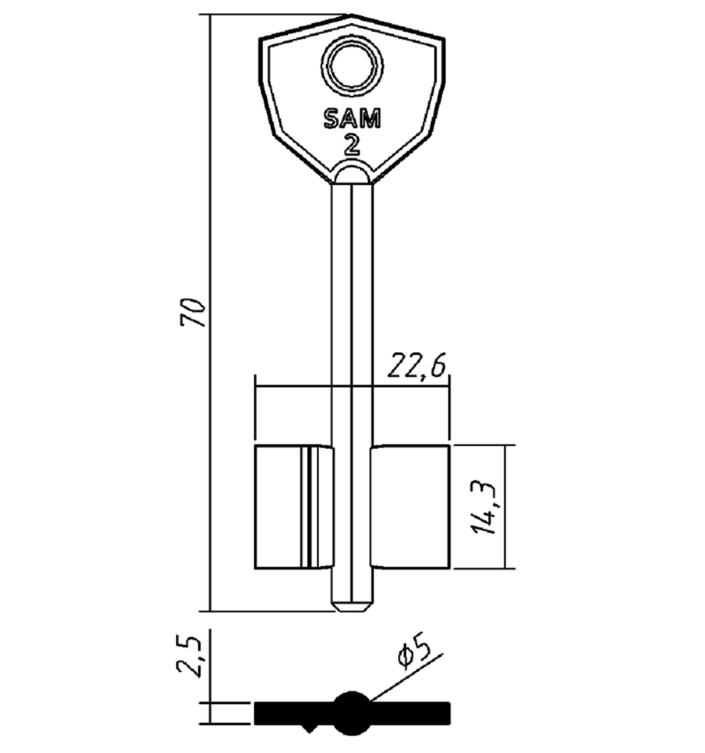 Заготовка сувальдного ключа 10707 SAM2D