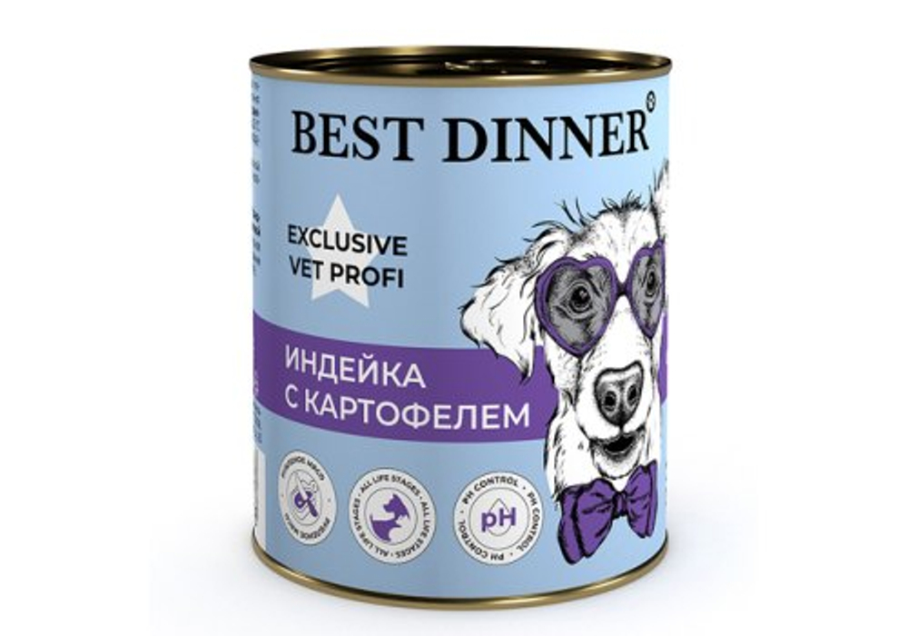 BEST DINNER Vet Profi Консервы для собак, профилактика МКБ, с индейкой и картофелем 0,34 кг