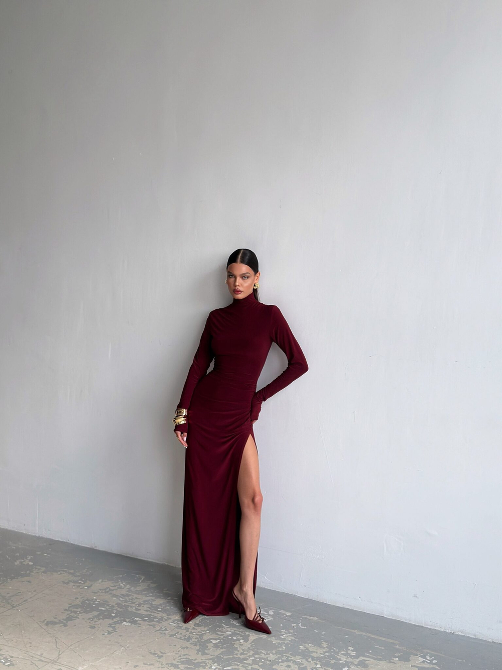 Maxi Dress with Side Draping and Slit