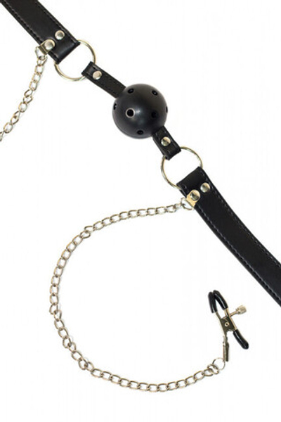 Кляп с зажимами на соски Party Hard Gratitude (Цвет: черный)