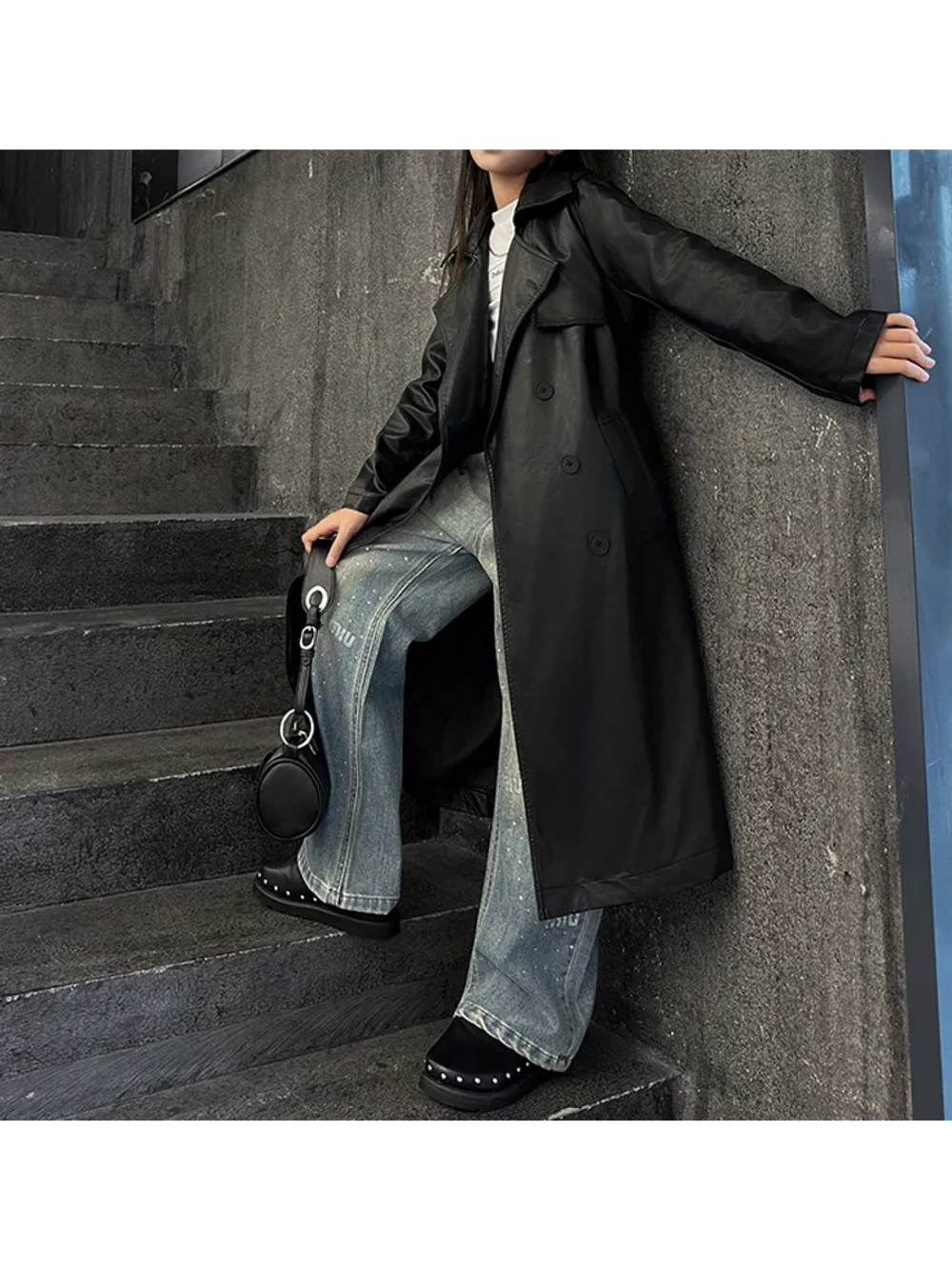 Тренч кожаный плащ