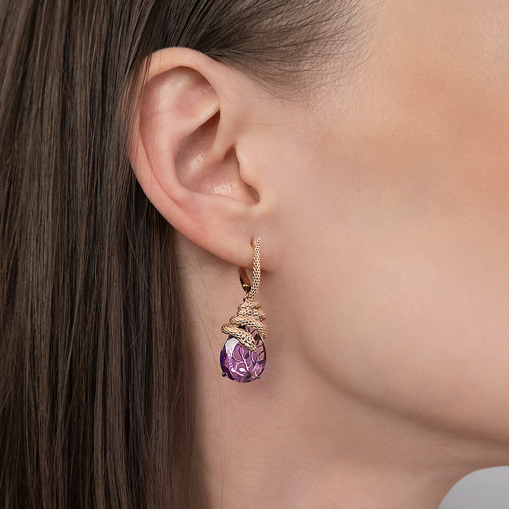 Серьги с английским замком из красного золота c аметистом 02-5289-00-203-1110