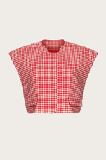 УКОРОЧЕННЫЙ ЖИЛЕТ ИЗ КРАСНО-БЕЛОГО ТВИДА