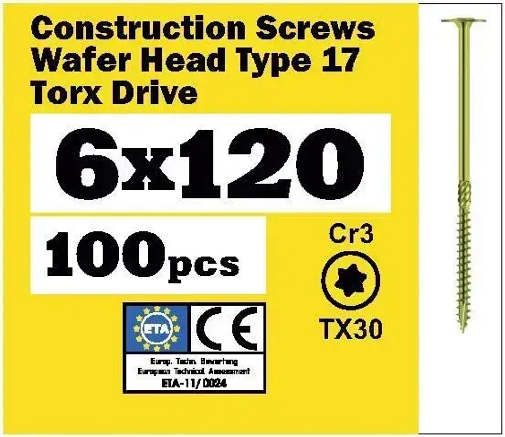 Саморез конструкционный 6х120 прессшайба, TX30, SEWMETIZ (100 шт)