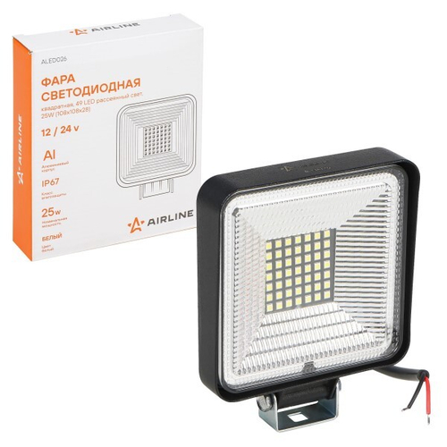 Фара светодиодная дополнительная 49 LED 25W 12-24V (квадрат) 108*108*28 рассеянный свет (AIRLINE)