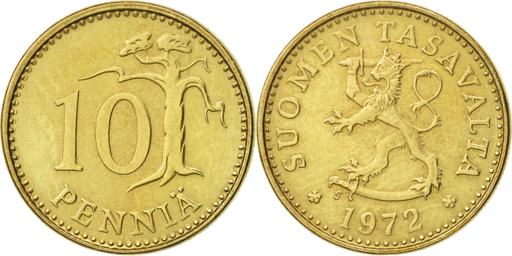 Финляндия 10 пенни, 1963 - 1982 Сосна XF