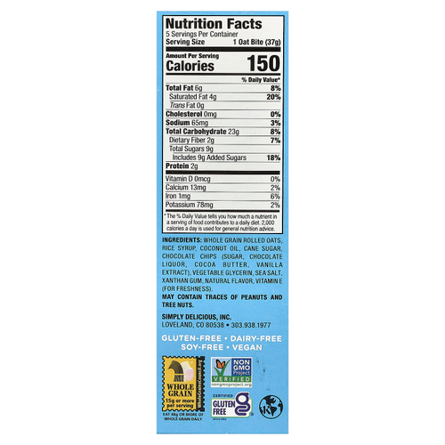 Bobo's Oat Bars, овсяные батончики, с шоколадной крошкой, 5 шт. по 37 г (1,3 унции)