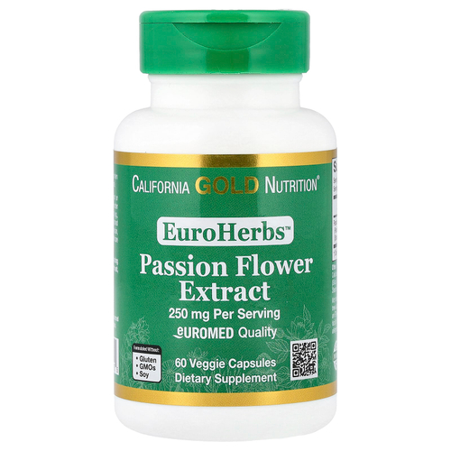 California Gold Nutrition, EuroHerbs™, экстракт пассифлоры, качество Euromed, 250 мг, 60 растительных капсул