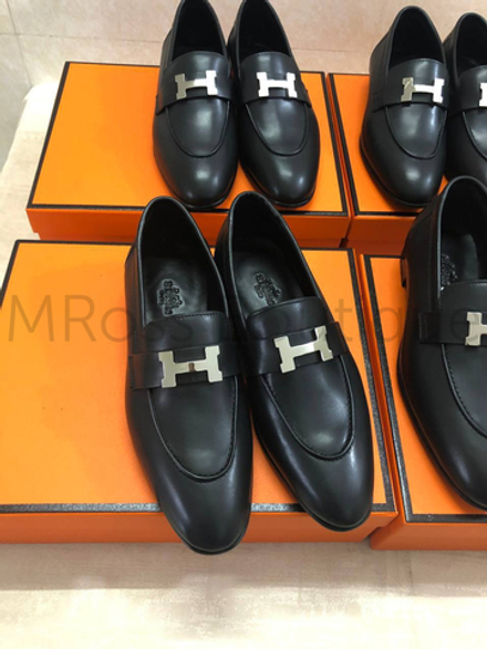Женские лоферы Hermes Paris кожаные в черном цвете
