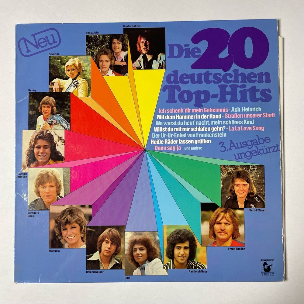 Винтажная виниловая пластинка LP Сборник Эстрады Die 20 Deutschen Top-Hits 3. Ausgabe Ungekurzt (Germany 1975)