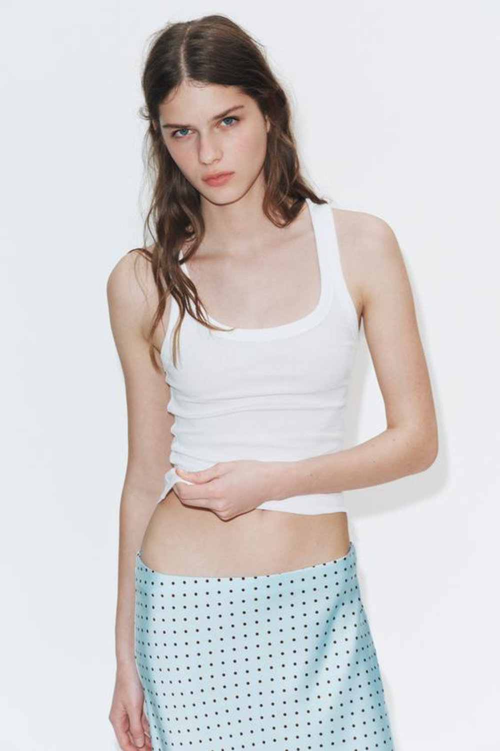 ZARA АТЛАСНАЯ ЮБКА МИДИ, ГОЛУБОЙ