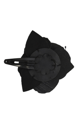 Заколка-пион из черной кожи