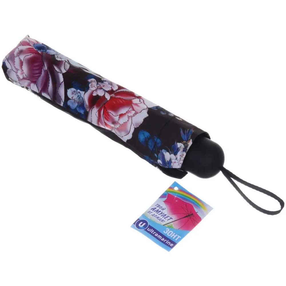 Зонт механический ветроустойчивый, матовая ручка «BESTzontik», цвет розы на черном, длина 25см, d-110см