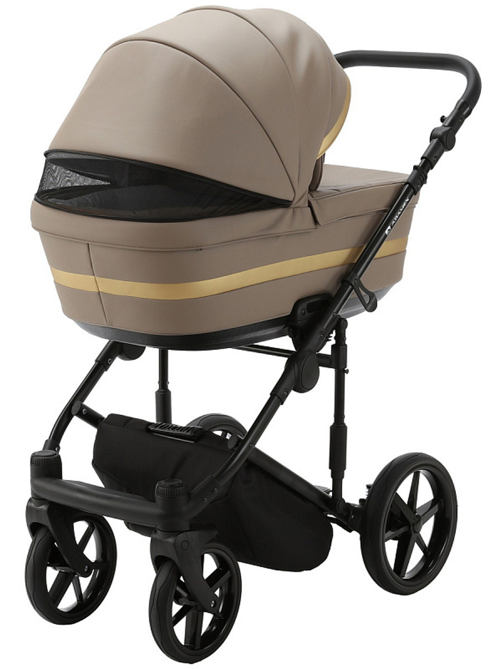 Детская коляска Adamex Rimini Deluxe 2 в 1 RI214 Т.БЕЖ.КОЖА+ЗОЛОТО.ОТДЕЛКА