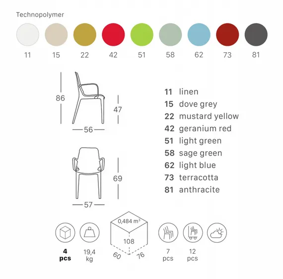 Кресло пластиковое Ginevra, тортора