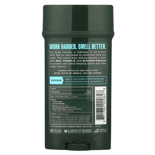 Duke Cannon Supply Co., Дезодорант-антиперспирант, превосходный, пресная вода и нероли, 85 г (3 унции)