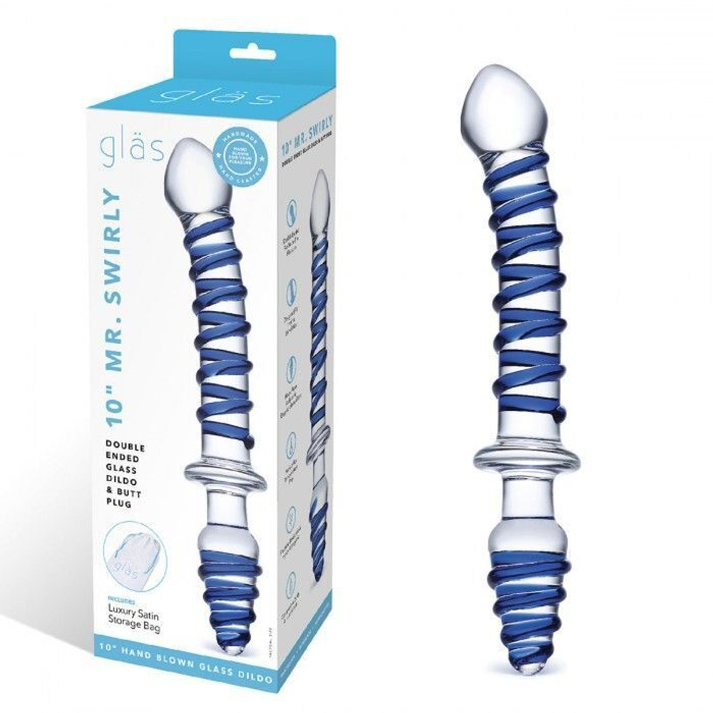 Двусторонний фаллоимитатор с анальной пробкой Mr. Swirly Dildo & Butt Plug - 25 см. (Цвет: прозрачный)