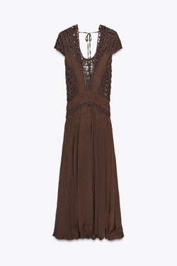 ZARA ДЛИННОЕ ПЛАТЬЕ ИЗ ВИСКОЗЫ, ШОКОЛАДНО-КОРИЧНЕВЫЙ