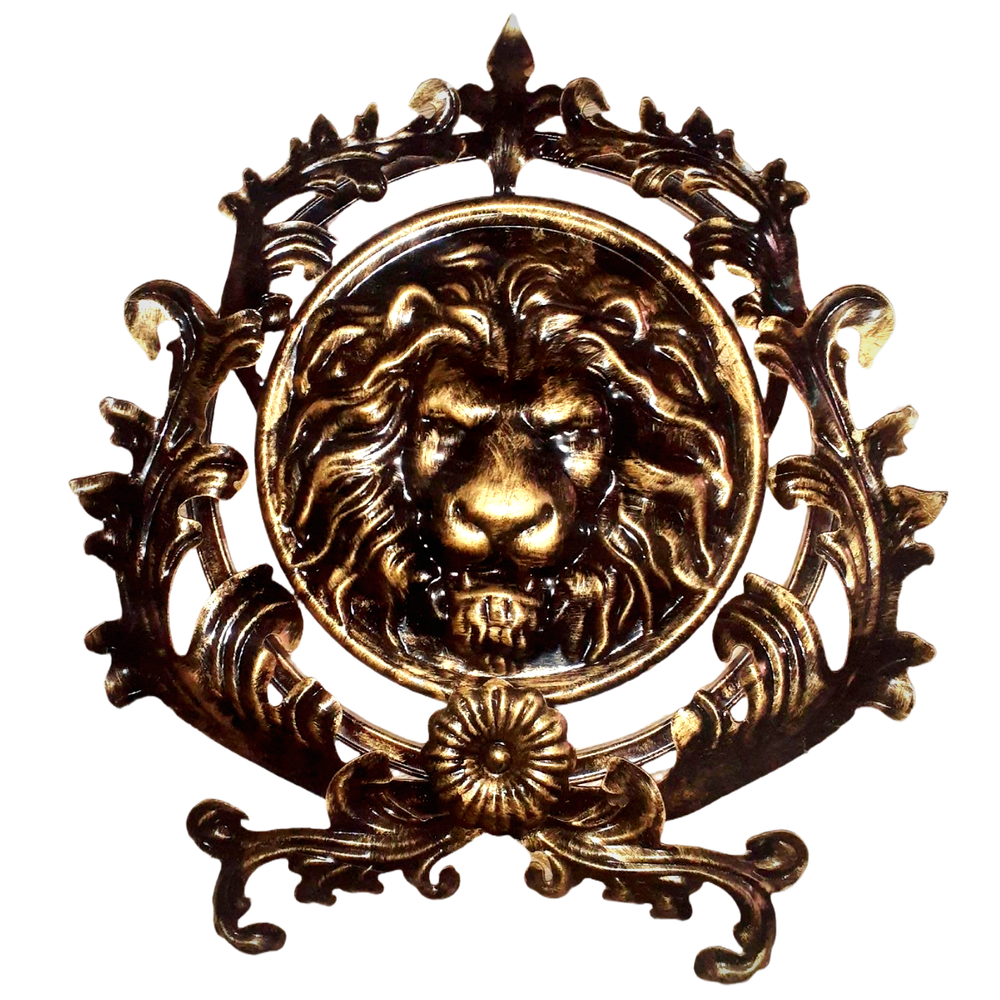 Кованый элемент «Лев» в патине «золотая бронза» 56х46 см.