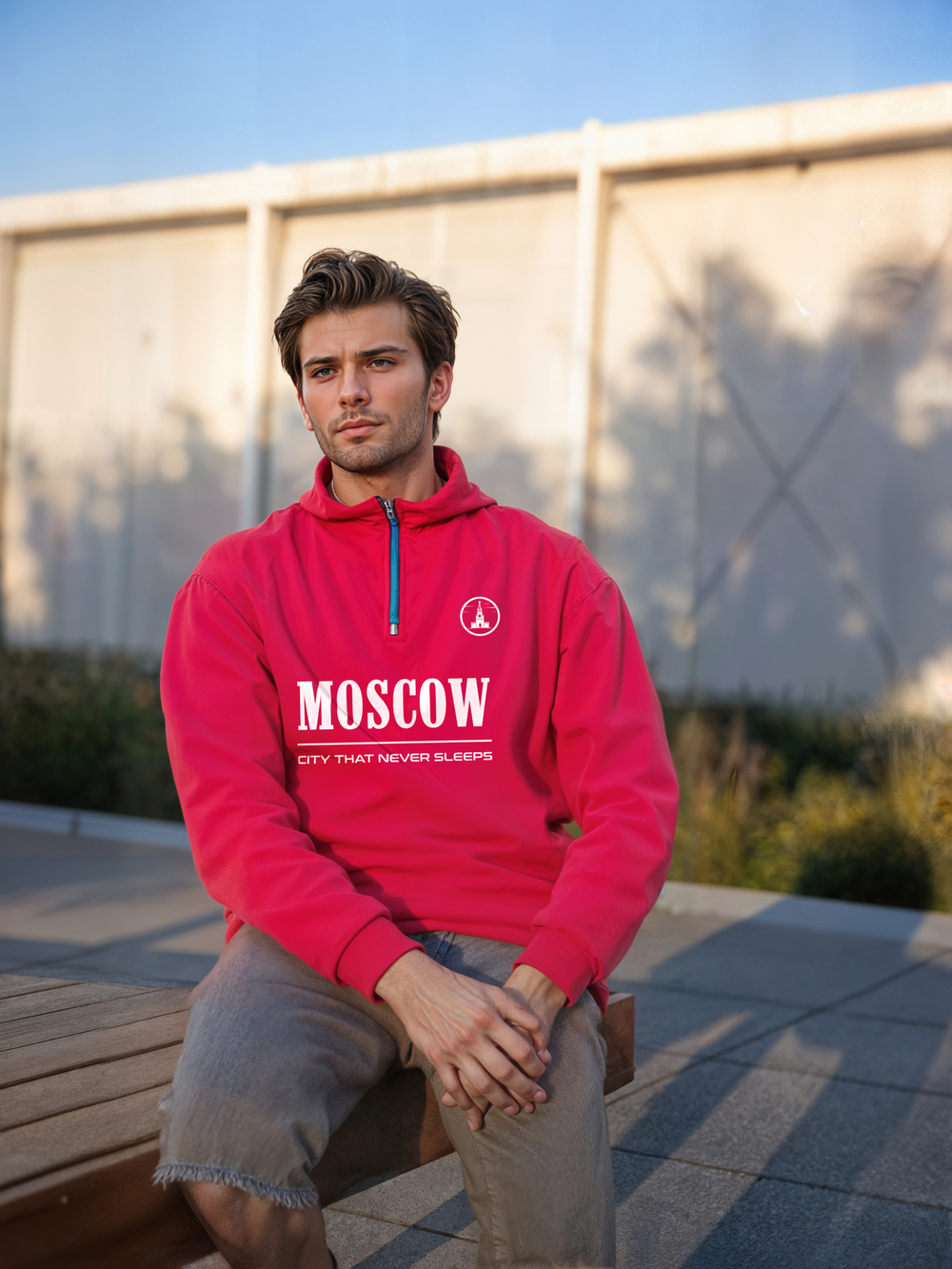 Толстовка мужская с зип-воротником "Moscow" красный