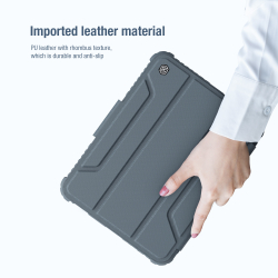 Чехол книжка серого цвета от Nillkin для iPad Mini 6 с 2021 года и iPad Mini 7 с 2024 года, серия Bumper Pro, с защитной шторкой для камеры