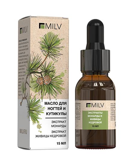 Масло для ногтей и кутикулы с экстрактом монарды и живицы кедровой 15мл. Milv