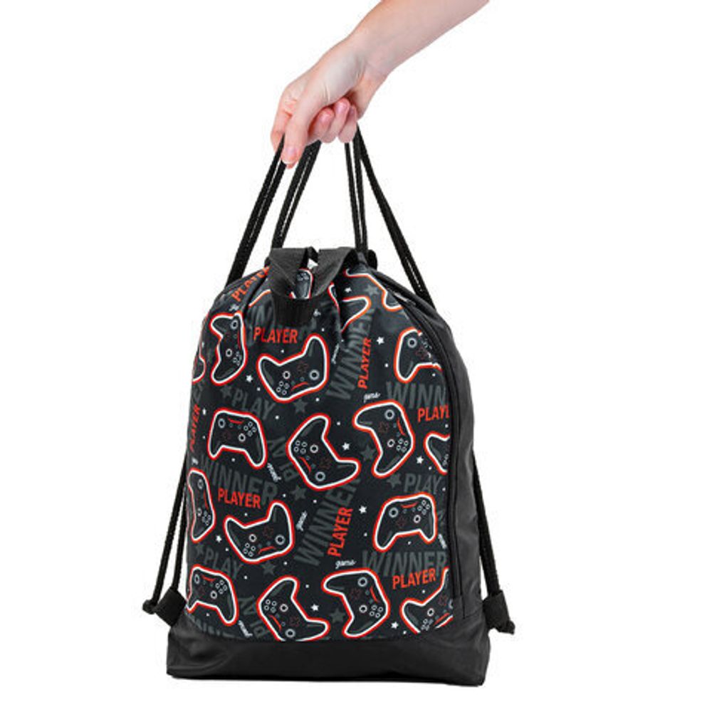 Мешок для обуви ЮНЛАНДИЯ, с ручками, боковой карман на молнии, 46х36 см, "Play game", 271066