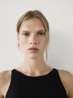 Massimo Dutti Трикотажный топ с вырезом «лодочка», черный