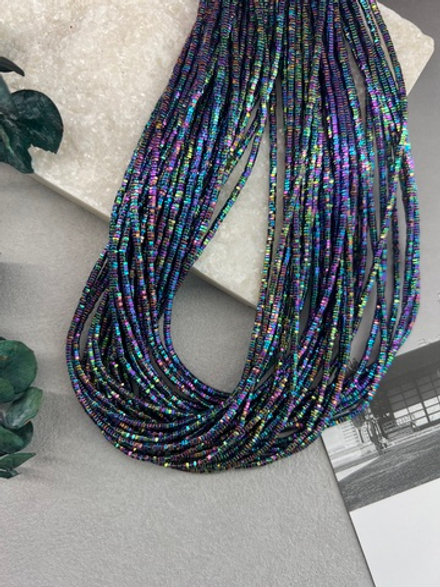 Бусины гематит 2*1 мм, шестигранник, бензиновый, нить 40 см