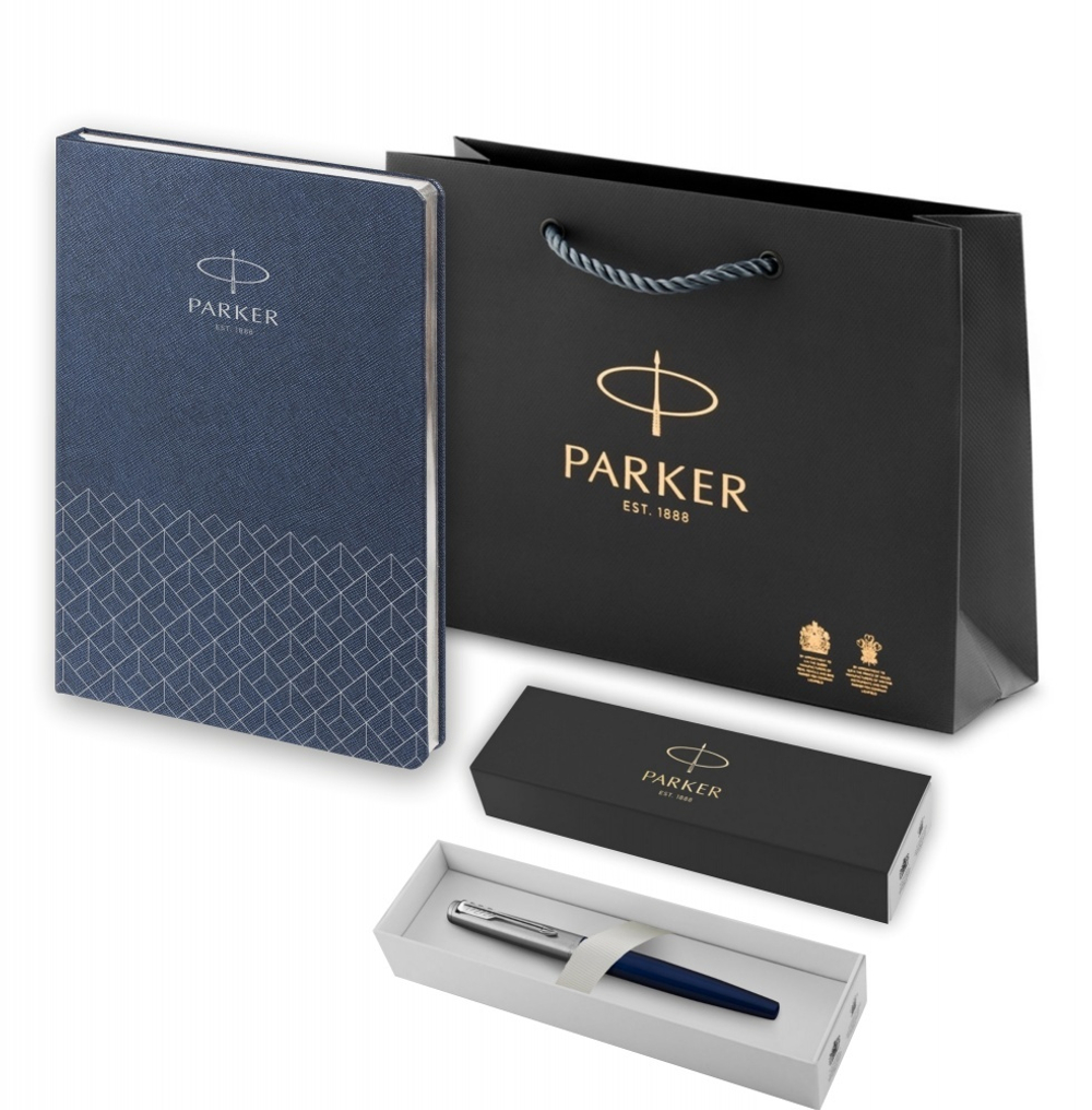 Подарочный набор: Ручка перьевая Parker Jotter Royal Blue CT, Mblue и Ежедневник недатированный, синий