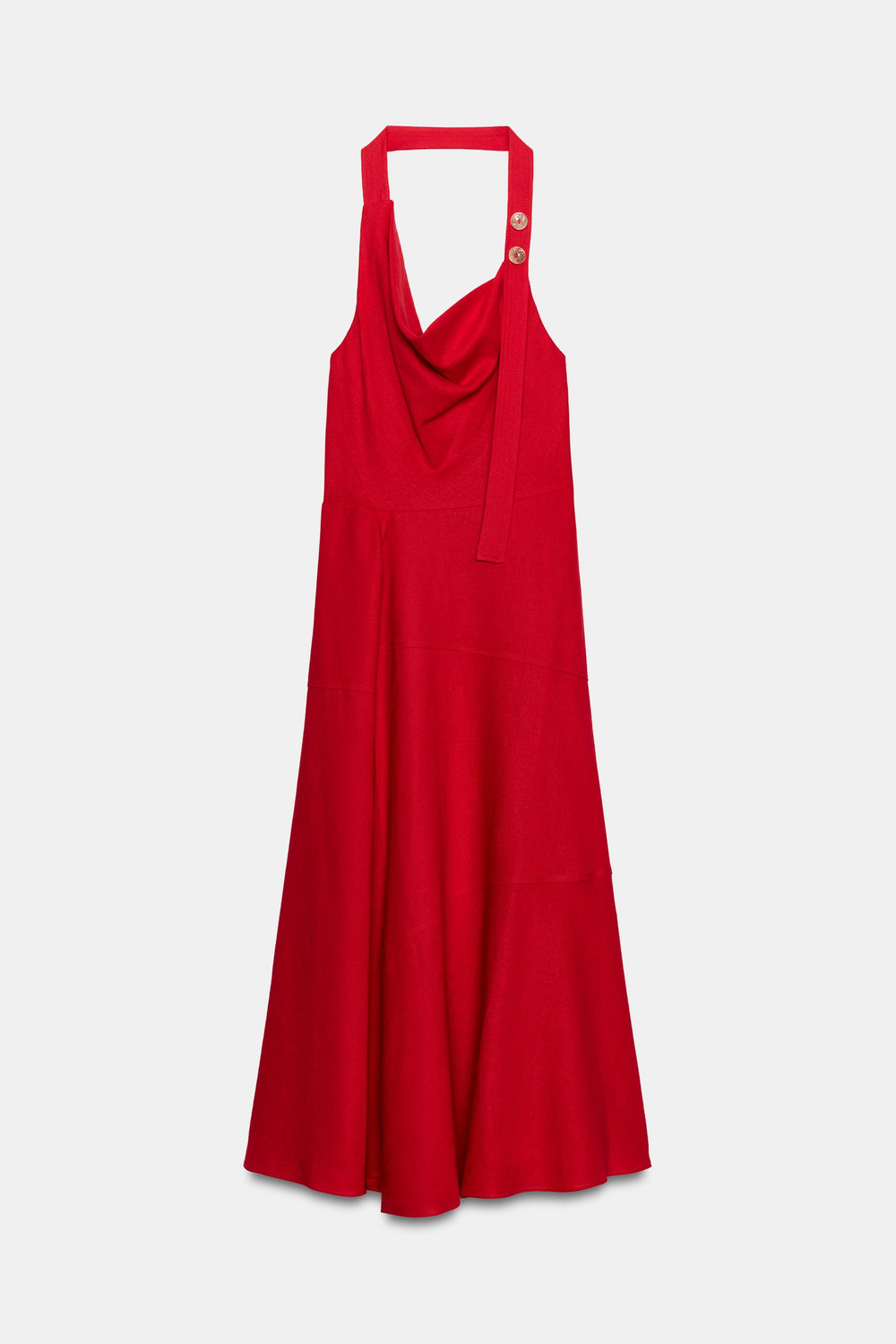 ZARA ПЛАТЬЕ МИДИ ИЗ ЛЬНА С ГОРЛОВИНОЙ ХАЛТЕР, КРАСНЫЙ