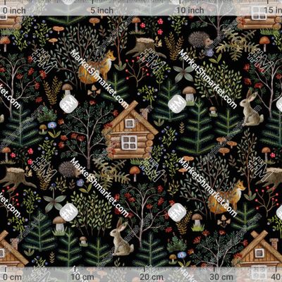 Лесная избушка в сказочном лесу черный фон by g.sm.art 345 DPI