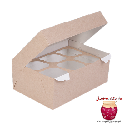 Упаковка для капкейков КРАФТ с ОКНОМ 6 ячеек)