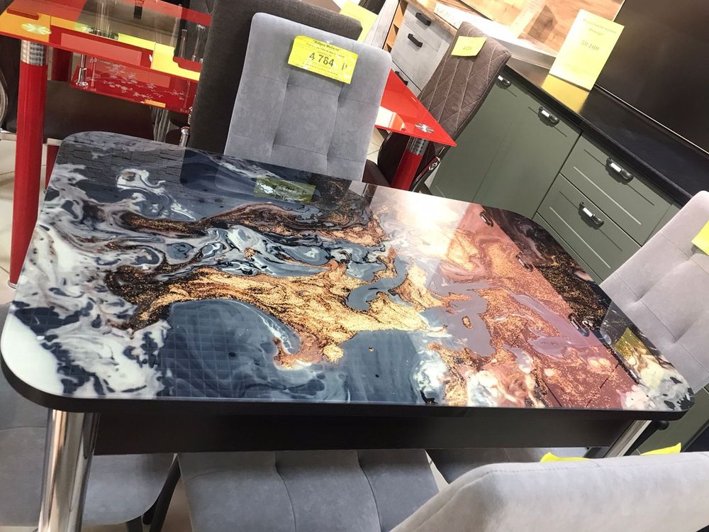 Стол стеклянный с фотопечатью (подстолье прямое нераздвижное венге )