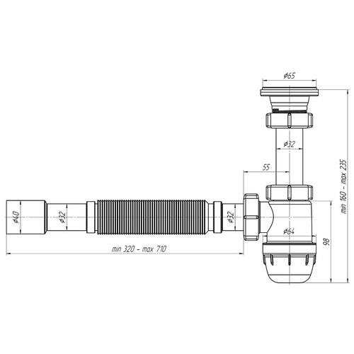 Сифон для раковины Ани Пласт Юнг 1 1/4"*32 с гибкой трубой 32*32/40 (BM1015)