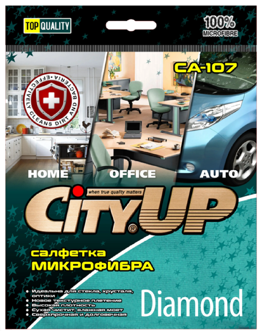 Салфетка микрофибра "City UP-107"Diamont для стекла (1шт) 35х40см (без уп)