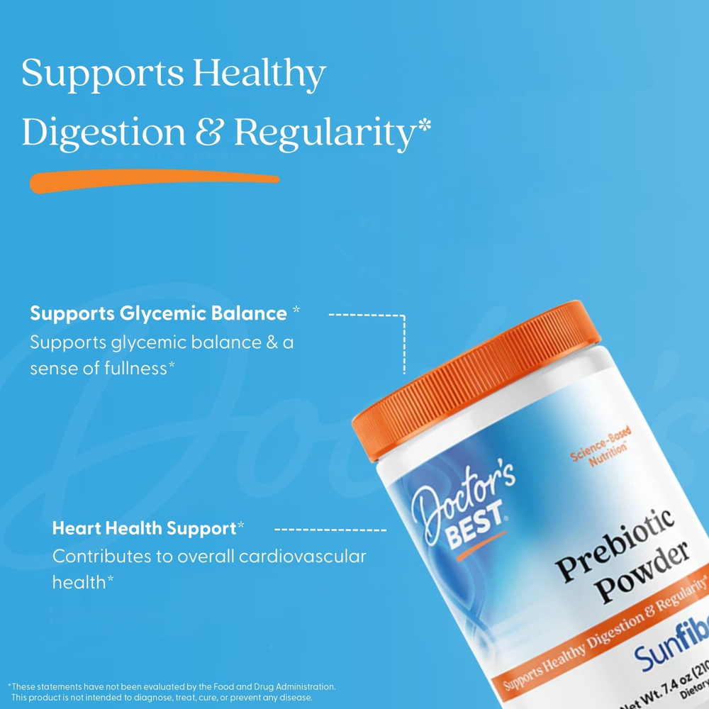 Doctor's Best, Пребиотический порошок, Sunfiber®, без добавок, 210 г (7,4 унции)