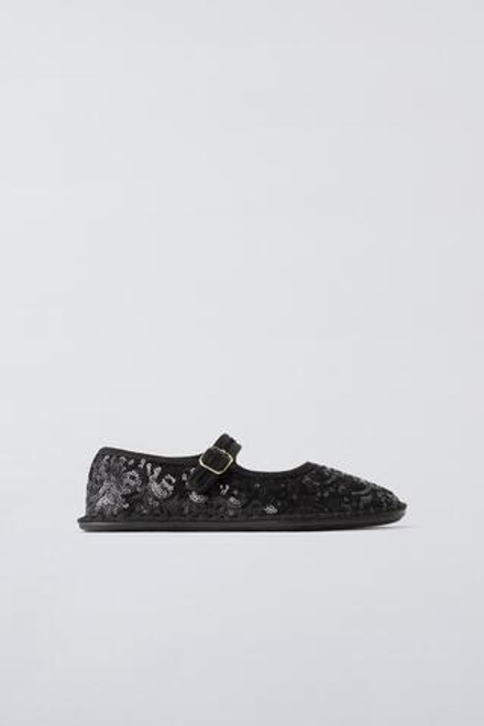 ZARA БАЛЕТКИ С ПАЙЕТКАМИ, ЧЕРНЫЙ