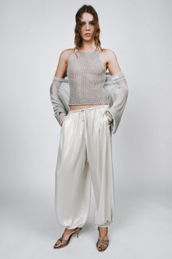 ZARA ВЯЗАНЫЙ ТОП С МЕТАЛЛИЗИРОВАННОЙ НИТЬЮ, СЕРЕБРИСТЫЙ