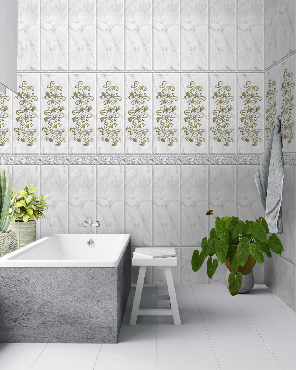 Панель ПВХ фотопечать с глиттером Снежана Золото 2700х250мм