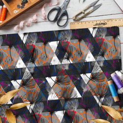 Ткань сатин чёрно-белая графическая абстракция с кислотным узором