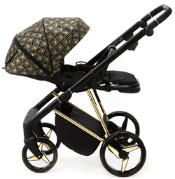 Детская коляска Adamex Quantum SE Exclusive 2 в 1 Q-DW518 (ЧЕРНЫЙ+ЗОЛОТОЙ ОРНАМЕНТ+ЗОЛОТО РАМА)