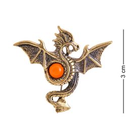 AM-3432 Брошь «Дракон Красный» (латунь, янтарь)