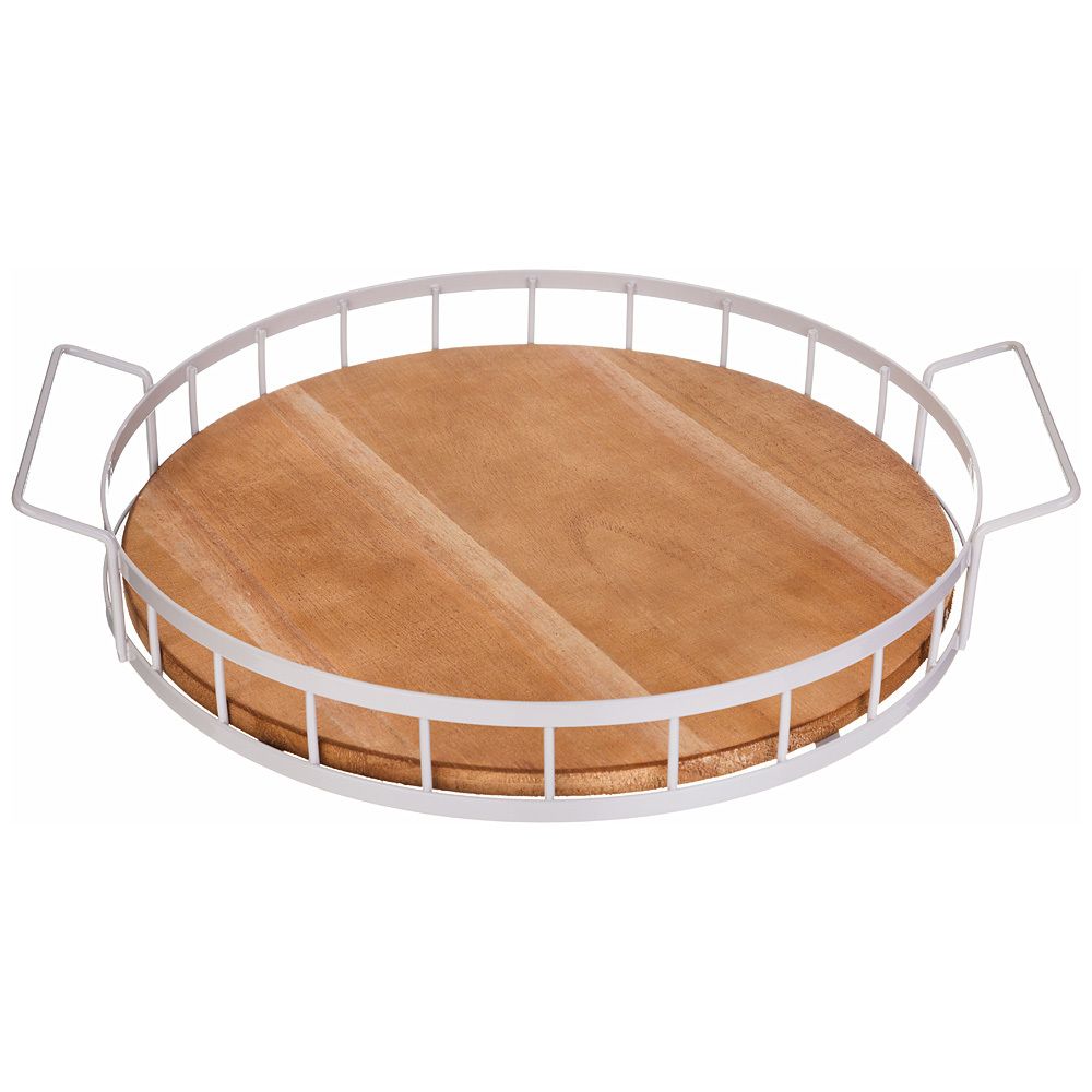 ПОДНОС ИЗ ДЕРЕВА С МЕТАЛЛИЧЕСКИМИ РУЧКАМИ 40*35*7СМ ЦВЕТ БЕЖЕВЫЙ ( КОР=8ШТ)