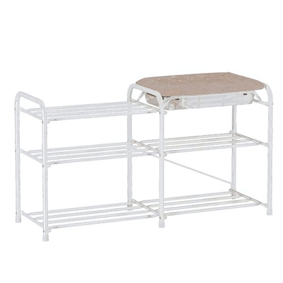 Подставка для обуви 2-х полочная 80 "Альфа 33" с сиденьем с ящиком белый