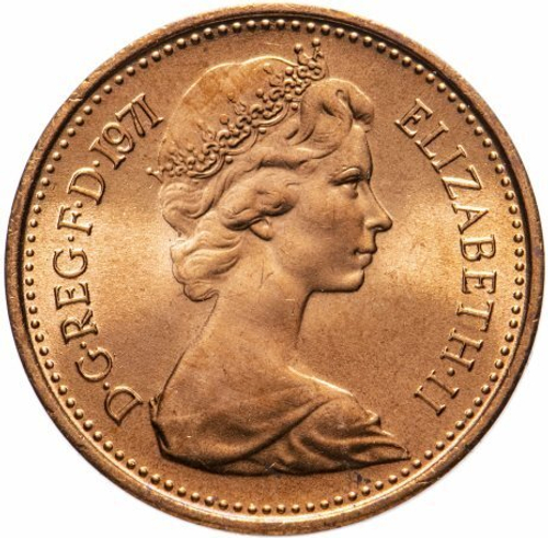 Великобритания 1/2 нового пенни 1971 UNC