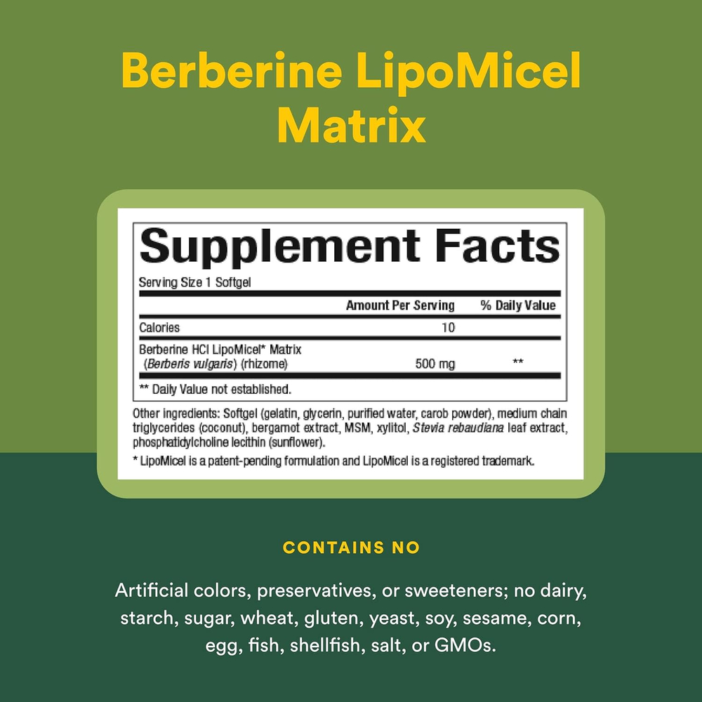 Natural Factors, берберин, LipoMicel Matrix, 500 мг, 90 капсул с жидкостью