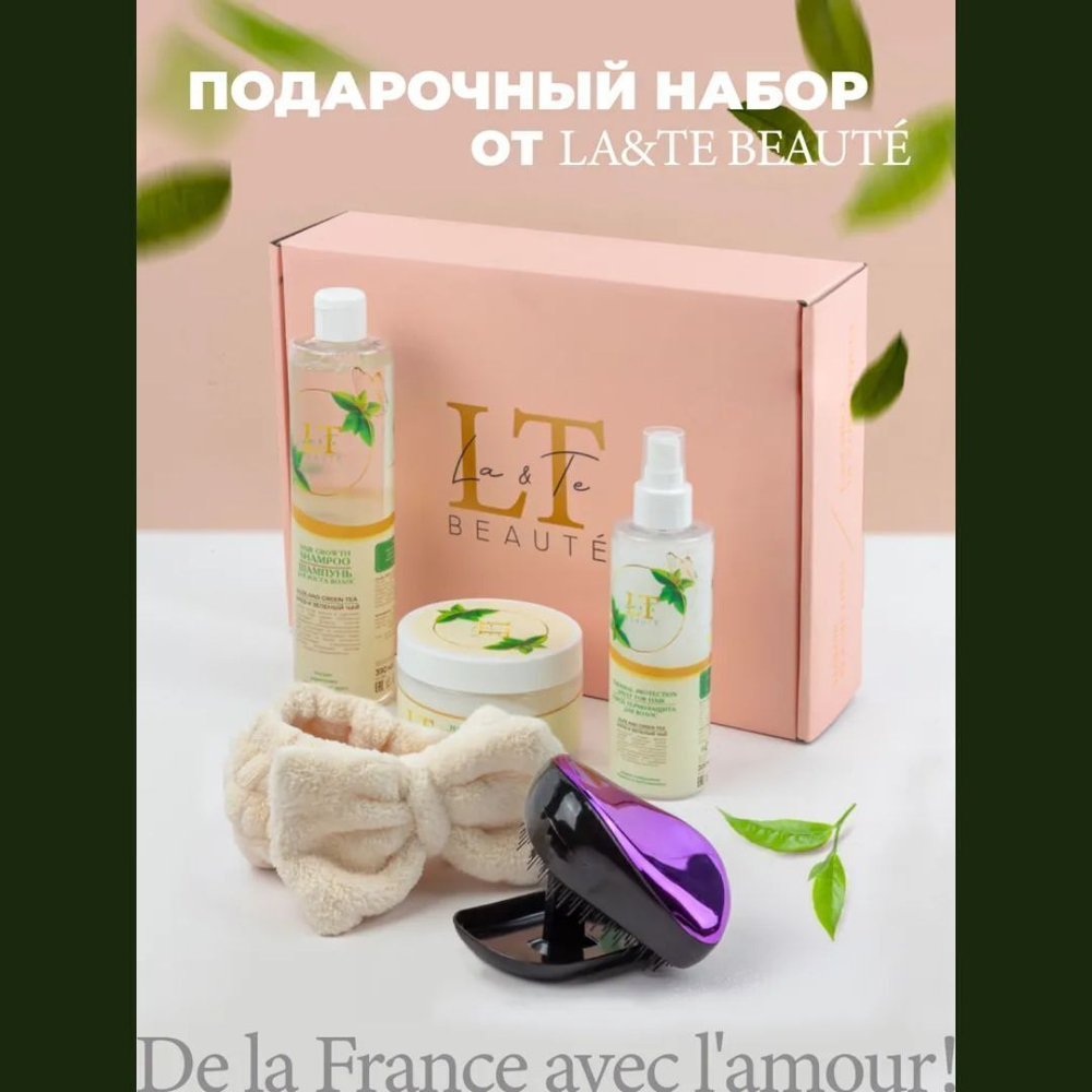 Набор Алоэ и зеленый чай(шампунь.гель для душа.крем бальзам для рук.мыло.щетка массажная.полотенце 40*70.упаковка) La and Te beaute LT-1 GR