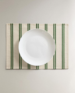 ZARA HOME ПОДСТАВКА ПОД ПРИБОРЫ ИЗ ХЛОПКА В ПОЛОСКУ, ЗЕЛЕНЫЙ